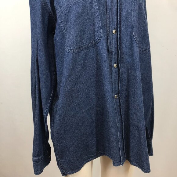 ESPRIT - WOMEN'S LARGE - BLUE DENIM LONG SLEEVE TOP CHORE SHIRT VINTAGE Y2K - Picture 3 of 8